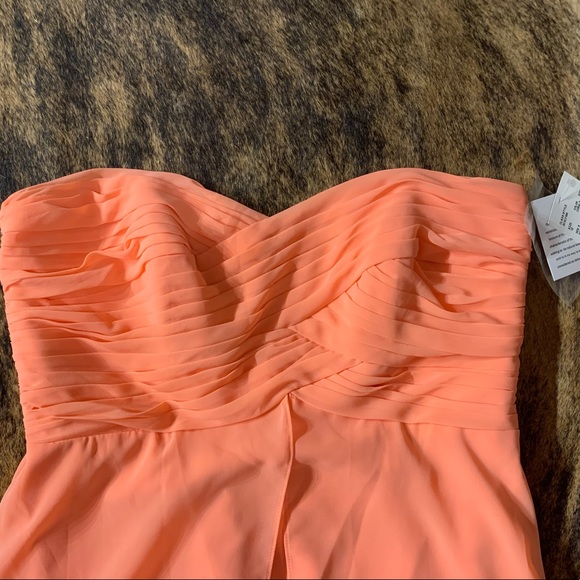 David’s bridal new with tag size 12 strapless chiffon high low dress coral color - Picture 2 of 10